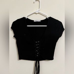 Ribbed Lace Up Crop Top